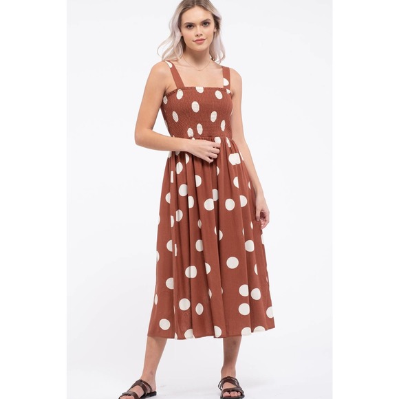 Blu Pepper Dresses & Skirts - BLU PEPPER chic brown cream polka dot sleeveless midi dress size large L